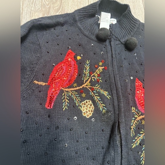 Christmas collection Black Cardigan with Red Bird Embroidery - Picture 3 of 12
